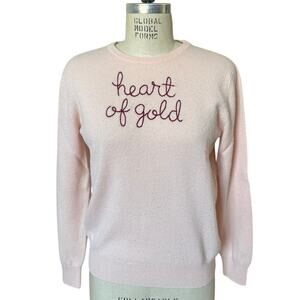 Lingua Franca Cashmere Pale Pink Embroidered Heart of Gold Sweater Size Medium